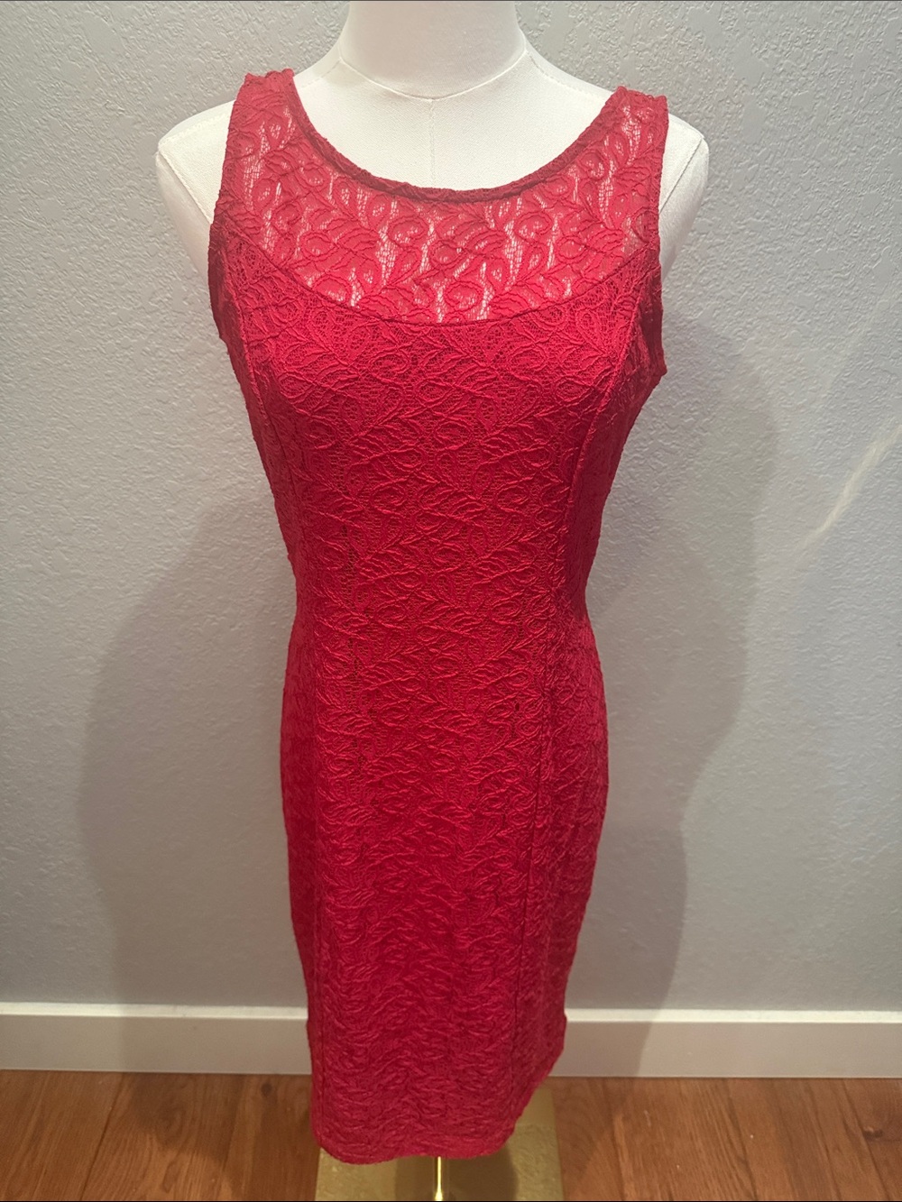 Sleeveless Red Lace Sheath Dress